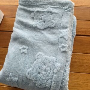 Cobertor Microfibra Alto Relevo Urso Azul Bebê