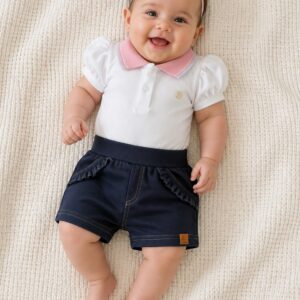 shorts Feminino Em Moleton Jeans  Com Stretch
