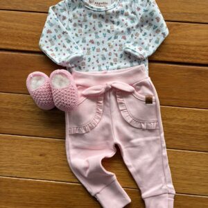 Calça e Body Cachorros e Flores
